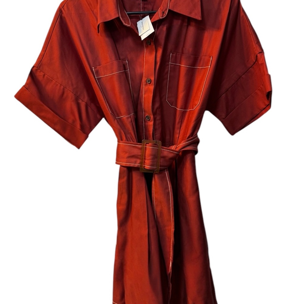 Red Belted Shirt Dress